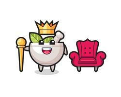 mascota de dibujos animados de cuenco de hierbas como rey vector