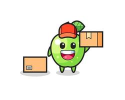 ilustración de mascota de manzana verde como mensajero vector