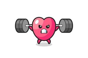 heart symbol mascot cartoon with a barbell