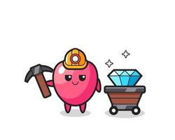 Character Illustration of heart symbol as a miner vector