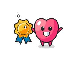 heart symbol mascot illustration holding a golden badge vector