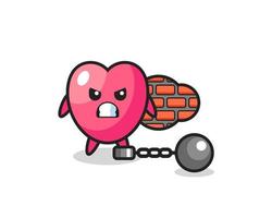 Character mascot of heart symbol as a prisoner vector