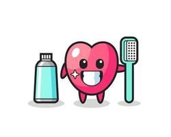 Ilustración de mascota del símbolo del corazón con un cepillo de dientes vector