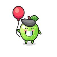 ilustración de mascota de manzana verde está jugando globo vector
