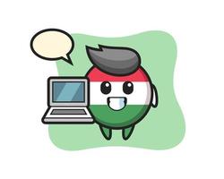 Mascot Illustration of hungary flag badge with a laptop vector