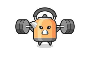 kettle mascot cartoon with a barbell vector