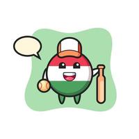 personaje de dibujos animados de la insignia de la bandera de hungría como jugador de béisbol vector