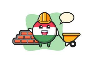 Cartoon character of hungary flag badge as a builder vector