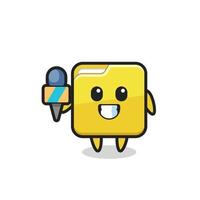 Character mascot of folder as a news reporter vector