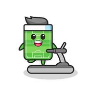 football field cartoon character walking on the treadmill vector