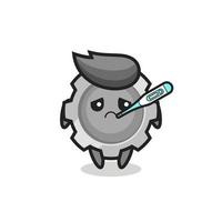 personaje de mascota de engranaje con condición de fiebre vector