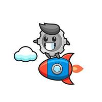 gear mascot character riding a rocket vector