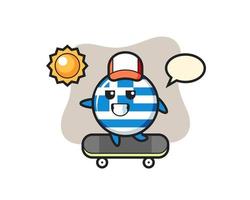 greece flag badge character illustration ride a skateboard vector