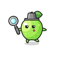 green apple cartoon character searching with a magnifying glass vector