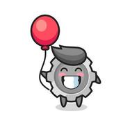 gear mascot illustration is playing balloon vector