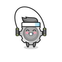 gear character cartoon with skipping rope vector