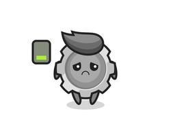 gear mascot character doing a tired gesture vector