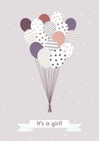 Flying balloons with patterns and ribbon with words It's a girl vector