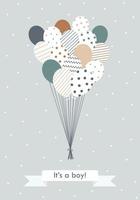 Flying balloons with patterns and ribbon with words It's a boy vector