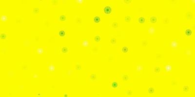 Fondo de doodle de vector verde claro, amarillo con flores.