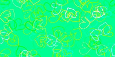 Light Green, Yellow vector template with doodle hearts.