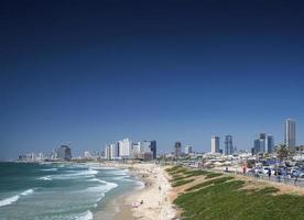 City beach district and skyline view of Tel Aviv Israel photo