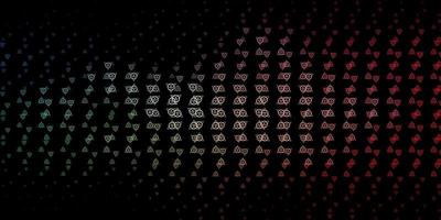 Dark Green, Red vector background with occult symbols.