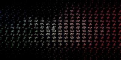 Dark Green, Red vector background with occult symbols.