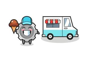 Mascot cartoon of gear with ice cream truck vector