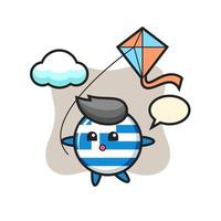 greece flag badge mascot illustration is playing kite vector