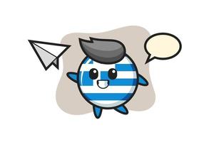 greece flag badge cartoon character throwing paper airplane vector