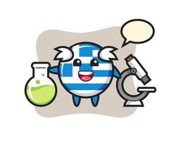 Personaje de mascota de la insignia de la bandera de Grecia como científico vector