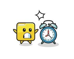 Cartoon Illustration of folder is surprised with a giant alarm clock vector