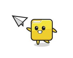 folder cartoon character throwing paper airplane vector