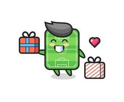 football field mascot cartoon giving the gift vector