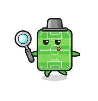 personaje de dibujos animados de campo de fútbol buscando con lupa vector