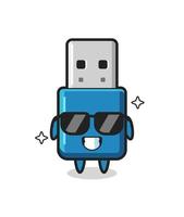 Cartoon mascot of flash drive usb with cool gesture vector