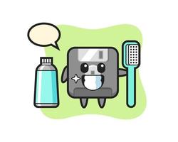 Ilustración de mascota de disquete con un cepillo de dientes vector