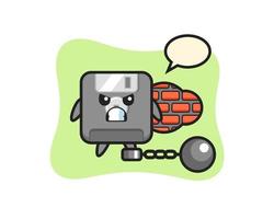 Mascota de personaje de disquete como prisionero vector