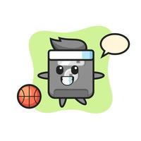 Illustration of floppy disk cartoon is playing basketball vector