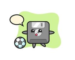 Illustration of floppy disk cartoon is playing soccer vector