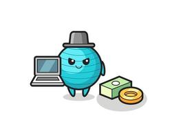 Mascot Illustration of exercise ball as a hacker vector