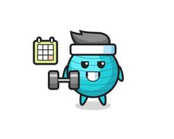 exercise ball mascot cartoon doing fitness with dumbbell vector