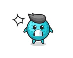 exercise ball character cartoon with shocked gesture vector