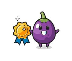 eggplant mascot illustration holding a golden badge vector