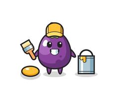 Character Illustration of eggplant as a painter vector