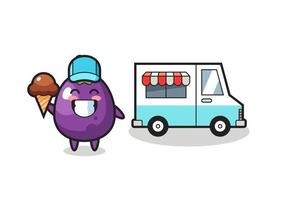 Mascot cartoon of eggplant with ice cream truck vector