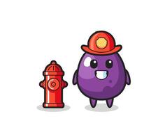 Mascot character of eggplant as a firefighter vector