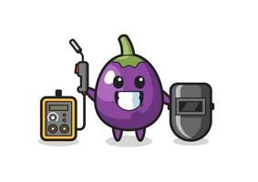 Character mascot of eggplant as a welder vector