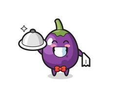 Character mascot of eggplant as a waiters vector